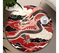 UERWOWELL Poderosa Alfombra Redonda dragón Enrollado 150cm Dragón Negro Entre Nubes fluidas Alfombras Antideslizantes Pelo bajo con Estampado Lavable para Estudio salón