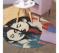 UERWOWELL Pop Art Love Tapetes Redondas 100cm Moda Mujeres Que adoptan el patrón Alfombra de Pelo bajo Degradado Azul y Rojo Estilo Bloques de Colores Decoración del Suelo del Dormitorio