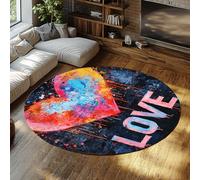 UERWOWELL Rainbow Heart Love Felpuds 150cm Grafitis Multicolores con Arte de Salpicaduras Alfombra Redonda de Pelo bajo Lavable Estilo Pop Urbano y decoración del Suelo de Entrada
