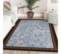 UERWOWELL Rectangular 80x150cm Alfombras área Tapetes Pelo bajo Azul Arte botánico con Borde marrón para Sala conferencias Decoración Suelo Estilo Bohemio Lavable