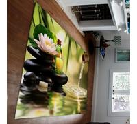 UERWOWELL Relajante 100x200cm Alfombras Dormitorio Piedras Equilibrio y Velas Loto Moqueta acogedora Pelo bajo para salón SPA Estudio Yoga Decoración del Suelo