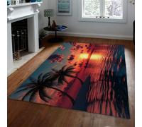 UERWOWELL Romántico área Puesta Sol Alfombra relajación Vacaciones Isla Tropical Palmeras Paisaje alfombras Delgadas para Sala Estar Pasillo baño 90x120cm