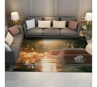 UERWOWELL SPA Relaxation 120x180cm Alfombras baño Velas flotantes y Margaritas Blancas moqueta acogedora Pelo bajo para Dormitorio SPA Estudio Yoga decoración del Suelo