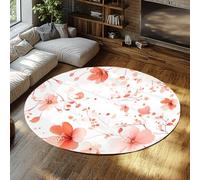 UERWOWELL Spring Peach Blossom 150cm - Alfombras Redondas Rosa y Rojo Patrón Floral botánico Alfombra Delgada para Sala de Estar Dormitorio Dormitorio