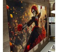 UERWOWELL Tema Fiesta 180x280cm Alfombras Decoración del Día los Muertos Alfombra Piso con patrón Baile Esqueleto Vibrante Alfombra Pelo bajo acogedora para el Escenario la Sala Estar