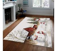 UERWOWELL Tema Navidad Alfombras Delgadas Pinos Muñeco Nieve Granja Granero Paisaje Alfombra Piso para Sala Estar Cocina Pasillo Lavable Antideslizante 150x200cm