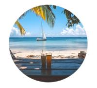 UERWOWELL Vibrante Costera 150cm Alfombras Redondas Vacaciones en la Playa Tropical Alfombra Interior de Pelo bajo para salón Dormitorio Balcón Decoración refrescante Suelo