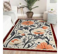 UERWOWELL Vintage Floral 80x150cm Alfombras para el salón Alfombra botánica Grande Patrón Flores Naranjas y Grises Felpus Pelo bajo Suave Decoración del hogar