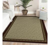 UERWOWELL Vintage Green 150x210cm Alfombras salón Borde marrón Patrón Blanco Moteado Moqueta Pelo bajo Decoración Ligera Suelo Estilo nórdico Lavable
