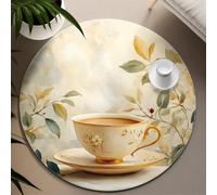 UERWOWELL Watercolor Leaf 160cm Alfombras Redondas con patrón de Taza de té 3D Esterilla Interior de Pelo bajo para Comedor Entrada a la Cocina estética Oriental decoración hogar