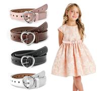 UESDU 4 Piezas Cinturón Niña, Cinturones Niña con Hebilla de Corazón Correa de Ajustable para Vestidos, Pantalones Vaqueros