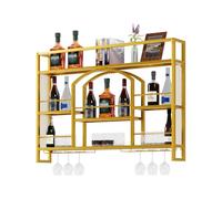 UEV Botellero de Pared de 120 cm con LED, Soporte Curvo, Soporte Metálico para Botellas de Vino, Estante Multifuncional para Bodega y Bar, 118 x 15 x 81 cm