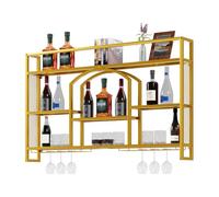 UEV Botellero de Pared de 140 cm con LED, Soporte Curvo, Soporte Metálico para Botellas de Vino, Estante Multifuncional para Bodega y Bar, 140 x 15 x 81 cm
