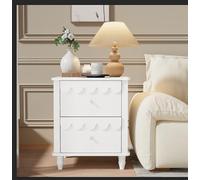 UEV Juego de 2 Mesitas de Noche con Somier y 2 Cajones, Cómoda de Noche, Diseño Elegante con Líneas Onduladas, Asas Doradas, para Habitación Infantil, Dormitorio, Salón, 50 x 40 x 60 cm, Blanco
