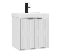 UEV Mueble de Baño con 2 Puertas y Lavabo de Resina, Mueble de Baño Suspendido con Diseño único y Práctico, Conjunto de Muebles con Motivo en Relieve, 49 x 37,5 x 50, Blanco