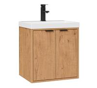 UEV Mueble de Baño con 2 Puertas y Lavabo de Resina, Mueble de Baño Suspendido con Diseño único y Práctico, Conjunto de Muebles con Motivo en Relieve, 49 x 37,5 x 50, Natural