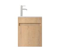 UEV Mueble de Baño con Lavabo de Resina, 41CM Mueble de Baño Suspendido Que Ahorra Espacio, Grifo Cromado Que Ahorra Agua y Desagüe Pop Up, Pequeño, Natural