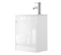 UEV Mueble de Baño con Lavabo de Resina, 41CM Mueble de Baño Suspendido Que Ahorra Espacio, Grifo Cromado Que Ahorra Agua y Desagüe Pop Up, Pequeño, Blanco