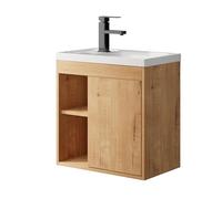 UEV Mueble de Baño con Lavabo de Resina, Mueble de Baño Suspendido con Diseño Único y Practicidad, Modelo de Madera Natural, 50,5 x 30 x 50 cm, Natural