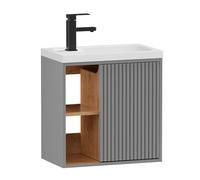 UEV Mueble de Baño con Lavabo de Resina, Mueble de Baño Suspendido con Diseño Único y Practicidad, Patrón de Rayas Verticales, 50,5 x 30 x 50 cm, Gris Claro