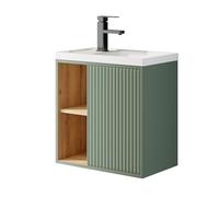 UEV Mueble de Baño con Lavabo de Resina, Mueble de Baño Suspendido con Diseño Único y Practicidad, Patrón de Rayas Verticales, 50,5 x 30 x 50 cm, Verde