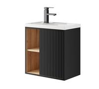 UEV Mueble de Baño con Lavabo de Resina, Mueble de Baño Suspendido con Diseño Único y Practicidad, Patrón de Rayas Verticales, 50,5 x 30 x 50 cm, Negro