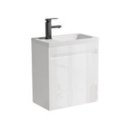 UEV Mueble de Baño Suspendido de 50 cm con Lavabo de Resina, Juego de Mueble de Baño 3 en 1 con Grifo Eficaz, Desagüe Pop-UP, Mueble con Amplio Espacio de Almacenaje