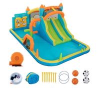 UEV Parque acuático inflable con tobogán, piscina, pared de escalada, canasta de baloncesto, soplador, pelotas, piquetas, bolsa de almacenamiento, centro de juegos al aire libre para niños