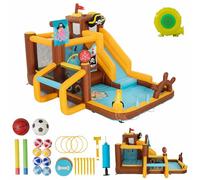 UEV Parque Hinchable 394 x 326 x 243 cm con Temática única de Barco Pirata | Castillos Hinchables 8 en 1 para 4 Niños de 3-8 Años, Parque Infantil con Soplador de 450 W para Uso Interior y Exterior