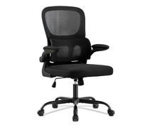 UEV Silla de Malla con Soporte Lumbar y Respaldo, Silla de Oficina Ergonómica con Múltiples Ajustes, Sillas de Escritorio Que Ahorran Espacio con Reposabrazos Abatibles, 65 x 58 x 100-110 cm, Negro