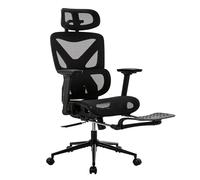 UEV Silla de oficina ergonómica con reposapiés, silla de escritorio con reposacabezas ajustable/reposabrazos/soporte lumbar dinámico, inclinable hasta 135°, tela transpirable, silla giratoria, color