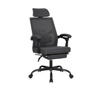 UEV Silla de Oficina Ergonómica con Reposapiés, Silla de Escritorio con Reposacabezas Ajustable, Soporte Lumbar, Regulable en Altura, Inclinable, hasta 136 kg, Tejido Transpirable, Gris