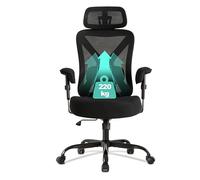 UEV Silla Reforzada con Cojín Grueso hasta 220KG, Silla de Oficina Ergonómica con Multi-Regulación, Sillas de Escritorio Robustas con Patas de Hierro, 70x70x122-130 cm, Negro