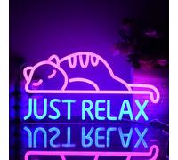 UExnkj-Y Cat Letra de Neón Just Relax Letras Luces de Neón Gato Led Cartel de Luz de Neón Animal Señal USB Power Led Sign para Dormitorio Sala de Juegos Fiesta Tienda Tienda de Animales Decoración