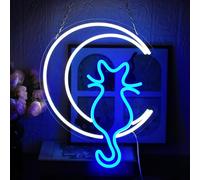 UExnkj-Y Letrero de Neon Cat Señal de Neón Gato Lunar adecuado para sala de juegos, bar, fiesta, habitación de niños, luces de neón decorativas alimentado por USB con interruptor regulable