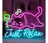 UExnkj-Y Letrero de Neón de Gato Luz de Neón para Cerveza Señales de Neón Just Relax Gato Neón Signo USB Regulables para Bar en Casa, Cocina, Sala de Estar, Dormitorio, Club