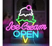 UExnkj-Y Letrero de Neón de Helado Luces de Neón Ice Cream Open Letrero de Neón Letreros de Luz Led Regulable por USB para Heladerías, Postres, Bares, Cafeterías, Tiendas y Clubes