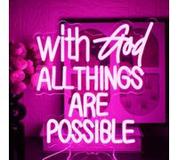 UExnkj-Y Letrero de Neón With God Allthings Are Possible,Señal de Neon Rosa Carta Adecuado para estudio, fiesta, decoración de pared de bar luz de neon alimentado por USB con interruptor regulable