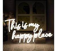 UExnkj-Y This is My Happy Place Letrero de Neon Blanco cálido luces de neón Alimentado por USB con botón regulable los letreros de pared de neón LED son adecuados para cócteles,clubes y fiestas