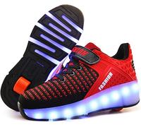 Ufatansy CPS - Zapatillas deportivas con luces LED para niños y niñas, con ruedas, para patinar, (I-single Red), 31 EU