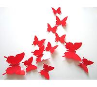 ufengke® 12 Pcs Mariposas 3D Pegatinas de Pared Diseño de Moda Mariposa Bricolaje Calcomanías Arte Artesanía Decoración del Hogar, Rojo