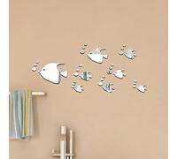 ufengke® 8 Piezas 3D Peces Tropicales Efecto de Espejo Pegatinas de Pared Diseño de Moda Etiquetas del Arte Decoración del Hogar Plata