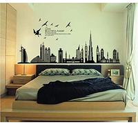 ufengke® Ciudad Negro Silueta del Paisaje Urbano Rascacielos Pegatinas de Pared, Sala de Estar Dormitorio Removible Etiquetas de La Pared/Murales