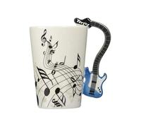 ufengke Creativo Guitarra Azul Tazas Mug De Porcelana Tazas De Café Personalizadas, Notas Musicales Taza De Té De Cerámica, para Regalo, La Familia Y La Oficina