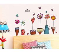 ufengke® Dibujos Animados Plantas en Macetas de Colores Pegatinas de Pared, Sala de Estar Dormitorio Removible Etiquetas de la Pared/Murales