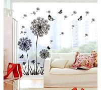 ufengke® Dientes de León Negro y Mariposas Que Vuelan en el Viento Pegatinas de Pared, Sala de Estar Dormitorio Removible Etiquetas de la Pared/Murales