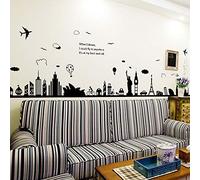 ufengke® Escena de La Ciudad Torre Eiffel Estatua de La Libertad Pegatinas de Pared, Sala de Estar Dormitorio Removible Etiquetas de La Pared/Murales