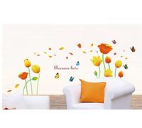 ufengke® Hermosos Tulipanes y Mariposas Pegatinas de Pared, Sala de Estar Dormitorio Removible Etiquetas de la Pared/Murales