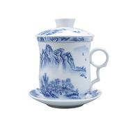 ufengke Jing Dezhen Taza De Té De Porcelana, Conjunto De 4 Piezas Patrón De Flor Dorado Y Punto De Onda, Taza De Té Hecha A Mano China con Filtro, para Regalo, La Familia Y La Oficina - Negro 300 Ml