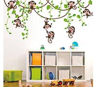 ufengke® Monos Lindos Enredaderas de Los Árboles Pegatinas de Pared, Vivero Habitación de Los Niños Removible Etiquetas de La Pared/Murales